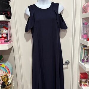 Elegant Navy Cold Shoulder Midi Dress
